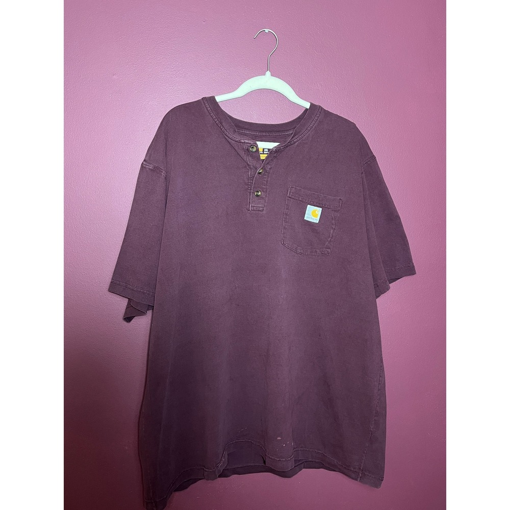 Carhartt Mens Henley Pocket T-Shirt Short Sleeve Faded Burgundy Workwear